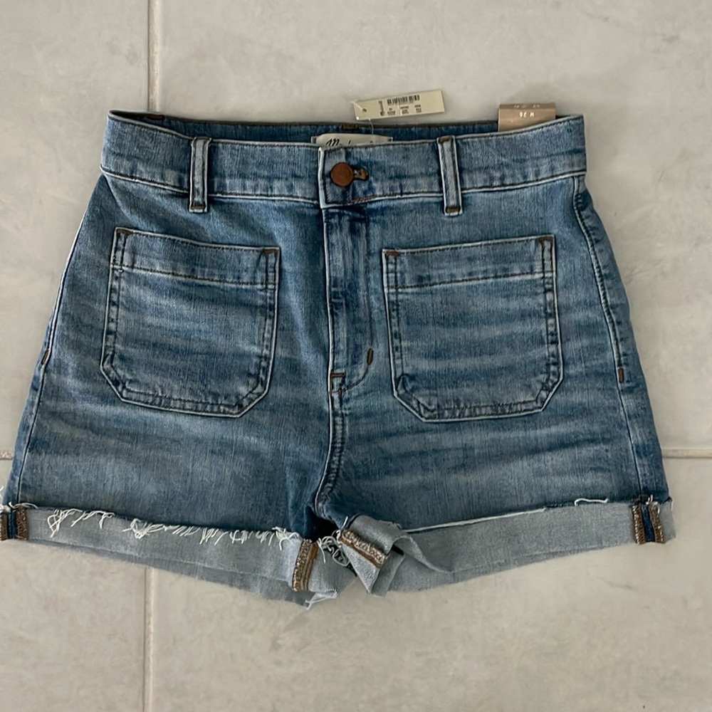Madewell High Waist Denim Front Patch Pocket Shorts Size 26 NWT